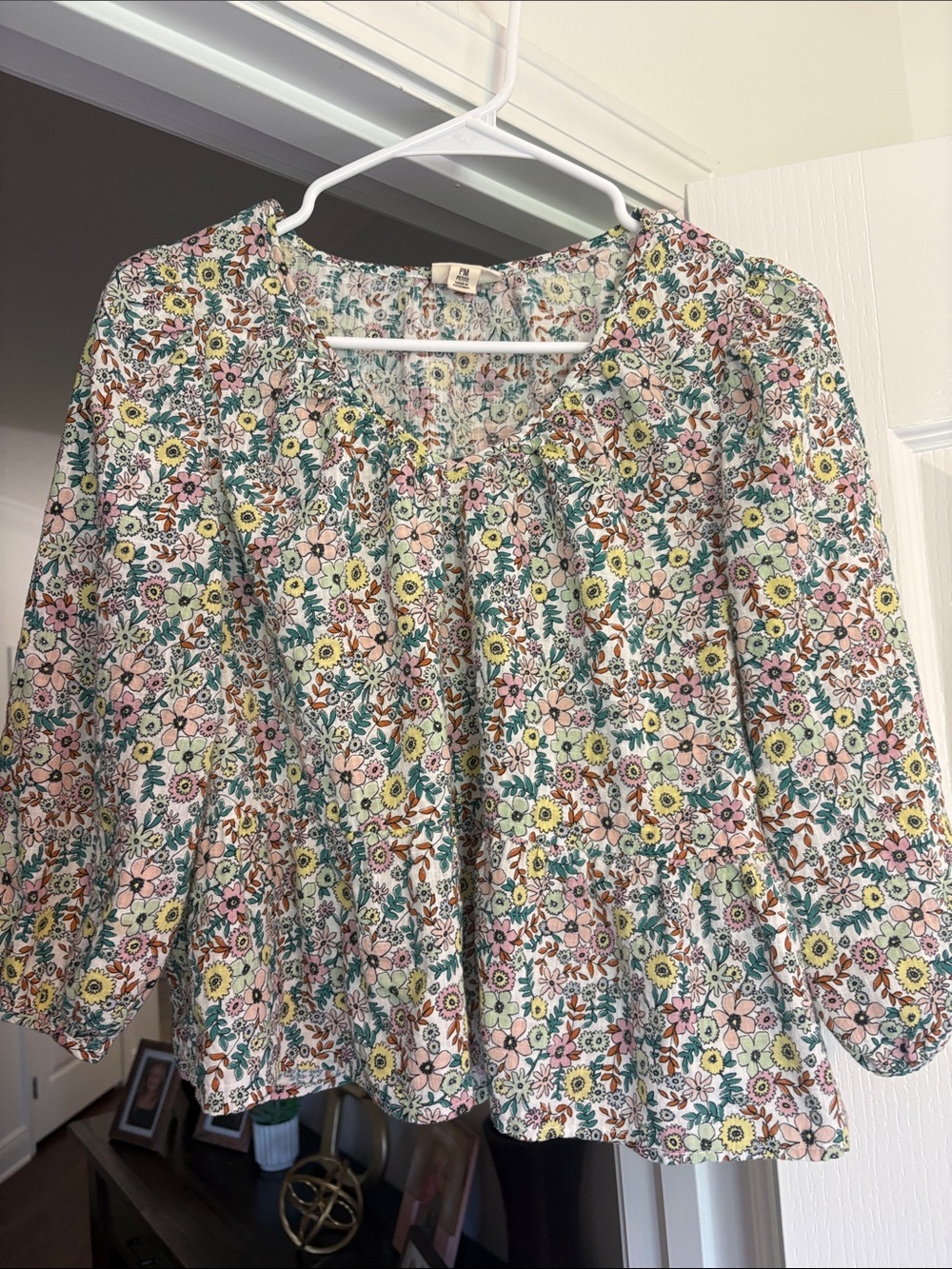 a.n.a Floral Peasant Blouse in Pink, Yellow & Green